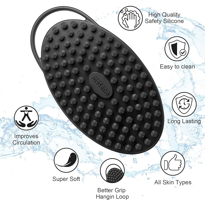 2 Pcs Black Silicone Body Scrubber with Two Sides, Gentle Exfoliating Scrub Cleansing Body - OneBag