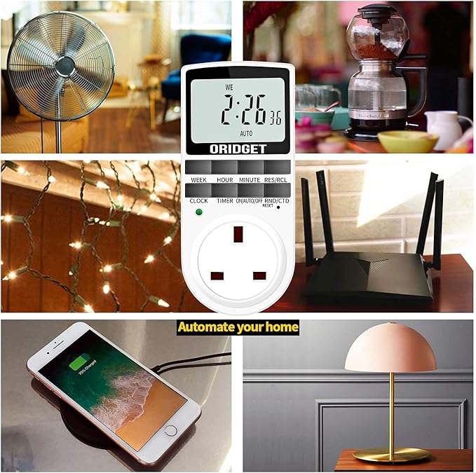 2 Pcs ORIDGET Digital Electrical Timer Plug Socket with 18 On-Off Programs, Countdown and Security Random Mode for Lights and Home Appliances, 24 Hour Weekly Programmable (13A / 2900W) - OneBag