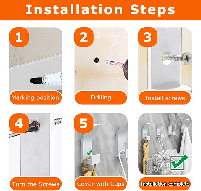 Gerhannery 5 Pcs Coat Hooks for Hanging, Heavy Duty Hat and Coat Hanger Hooks with Fixing Screws, Wall Dual Hooks Clothes Hanger Wall Mounted - OneBag
