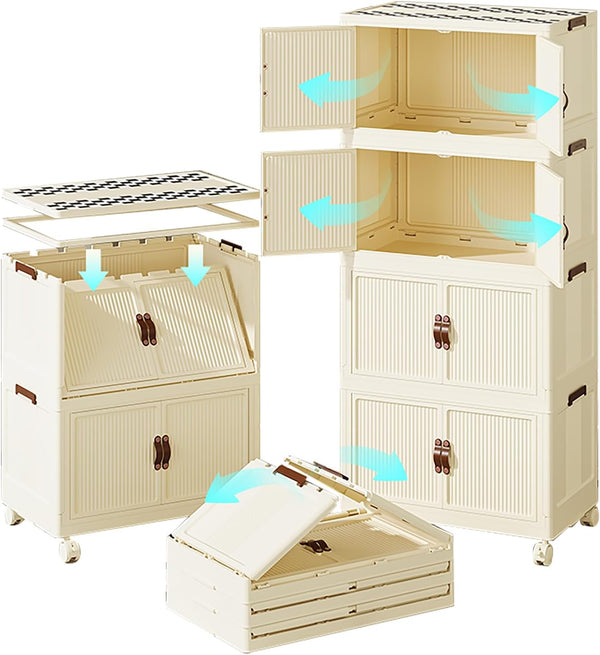 5 Pcs 52Litre Large Plastic Storage Box with Lid, Stackable Collapsible Storage Boxes Open Front