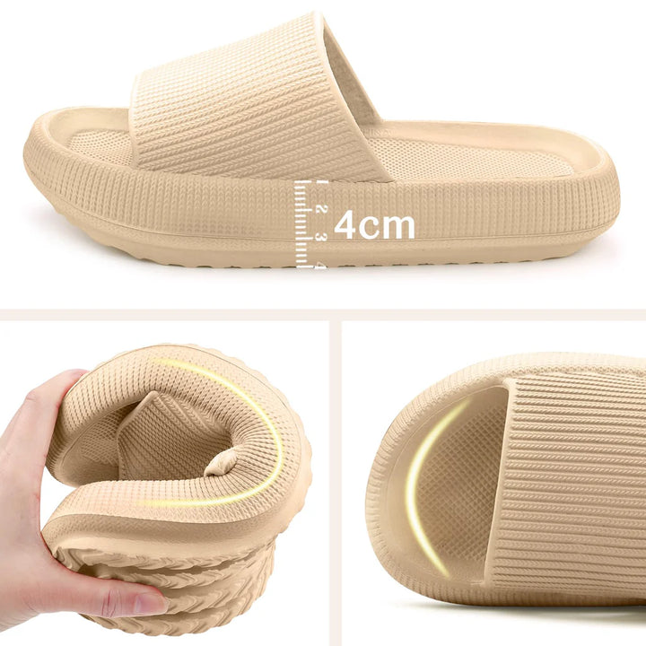 Women Non Slip Chunky Sliders, Soft Pillow Slides Slippers. Unisex Khaki - OneBag