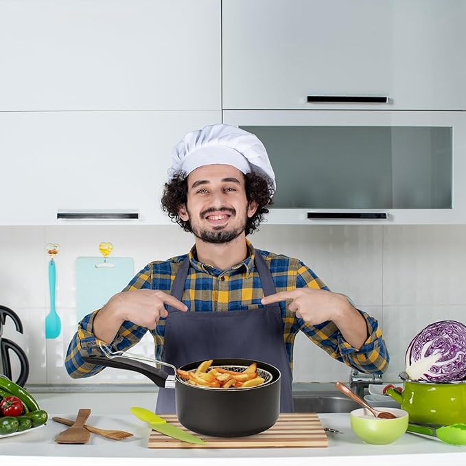 Non-Stick Small Chip Pan, Cookware Pot with Basket - OneBag
