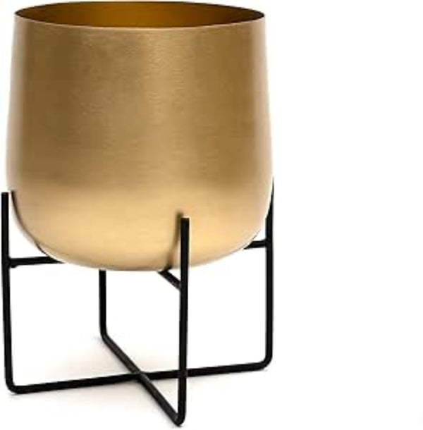 28 cm 11 Inch XL Gold Plant Stand with Plant Pot, Metal Plant Pots, Indoor Planter Large Flower Pot