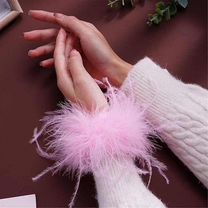 2 Pcs Pink Feather Bracelet Wristlet Women's Accessories Cuff Sleeve Bangle, Hair Accessories - OneBag