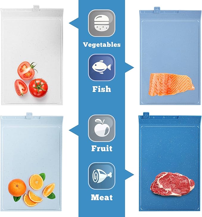 4 Pcs Non-Slip Plastic Chopping Board  with Storage Stand, Blue Shades Cutting Board - OneBag