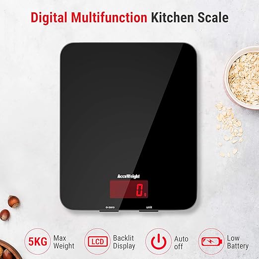 ACCUWEIGHT Used 201 Digital Kitchen Scales with Tempered Glass Platform, Electronic Weighing Food Scale with Backlit LCD Display Multifunctional - OneBag