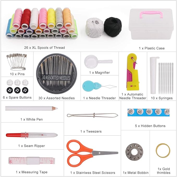 Portable Sewing Kit Box, Premium Sewing Supplies with Storage Box- Pink - OneBag