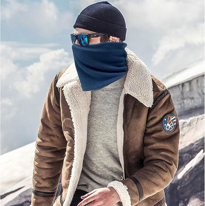 Navy Blue Winter Neck Warmer, Snood Winter Neck Scarf, Thermal Double-Layer Fleece Pullover Neck Scarf - OneBag