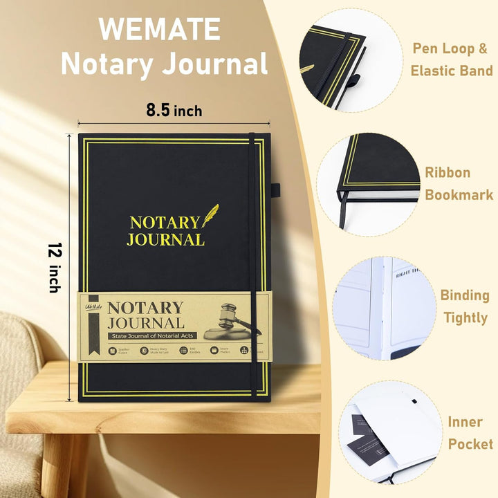 12"x8.5" Notary Journal Log Book with 480 Record Entries, 160 Numbered Pages - OneBag