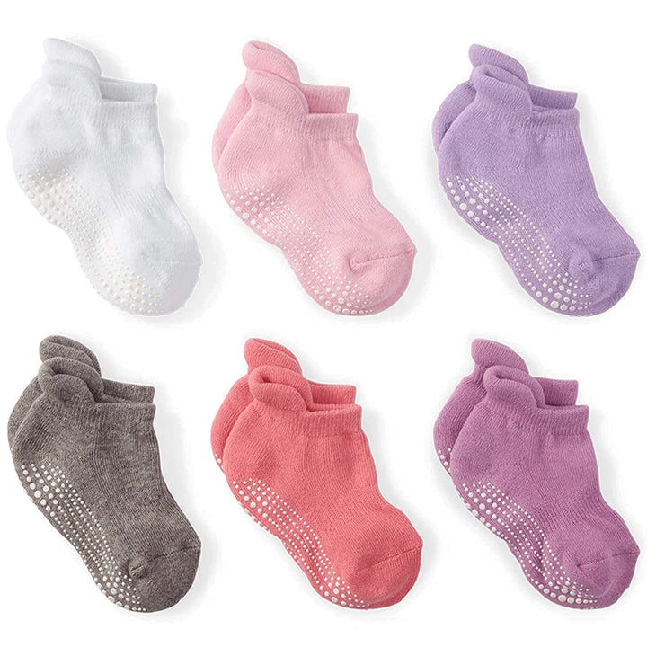 6 Pcs Baby Toddler Grip Ankle Non Slip Skid Covered Socks 0-36 Months - OneBag