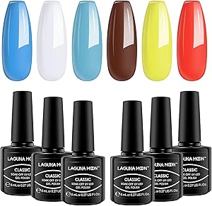 6 Pcs Lagunamoon Gel Nail Polish Sets, UV LED Soak Off Lacquer Kit Varnish Manicure & Pedicure - OneBag