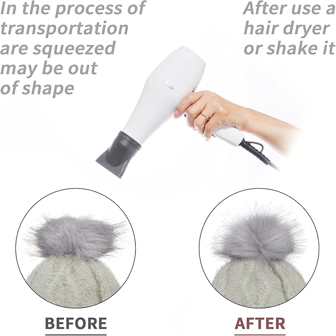 Winter Natural-White Women Pom Pom Beanie Hat, Girls Warm Faux Fur Pompom Knit Ski Hat - OneBag
