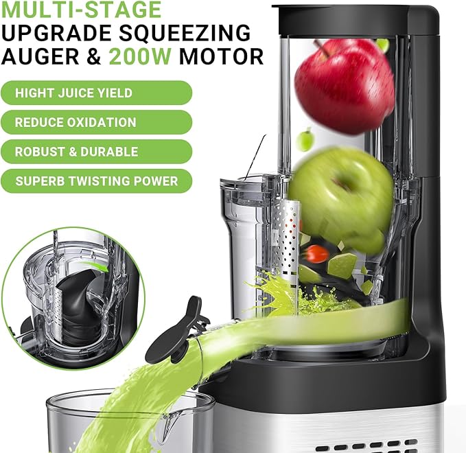 AMZCHEF Juicers Whole Fruit and Vegetable 80MM, Cold Press Juicer Machines with Large Feed Chute- 300 - OneBag