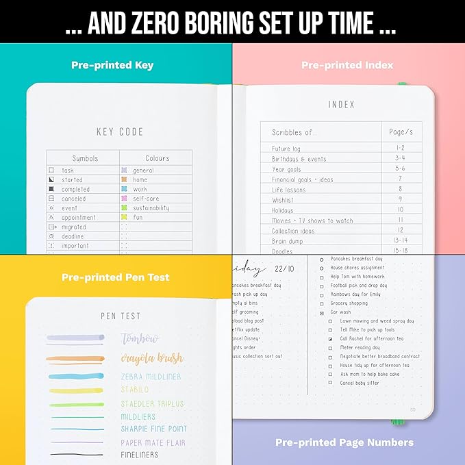 7 x 10 in Pink B5 Bullet Dotted Journal Notebook by STM, Thick Bleedproof 160gsm Paper, 150 Pages with Black Pen - OneBag