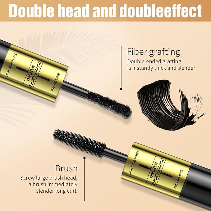 Incisite Mascara Black, Double Head Fiber Lash Mascara, Long-Lasting Waterproof Mascara, Long Thick & Voluminous Lash Mascara for Natural Eye Makeup, Clump-Free - OneBag