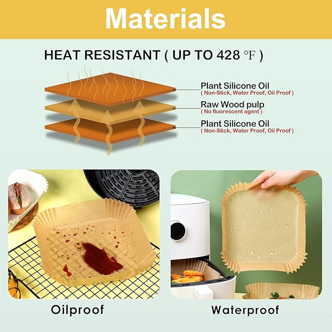 6.3 inch/ 16cm Disposable Square Air Fryer Liners - OneBag
