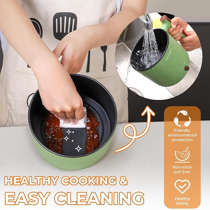 Electric Hot Pot with Steamer, 1.5 & 1.8L Non-stick Ramen Cooker, 2 in 1 Shabu Shabu Hot Pot, Multifunctional Cooker with Overheating Protection for Stew, Noodles - OneBag