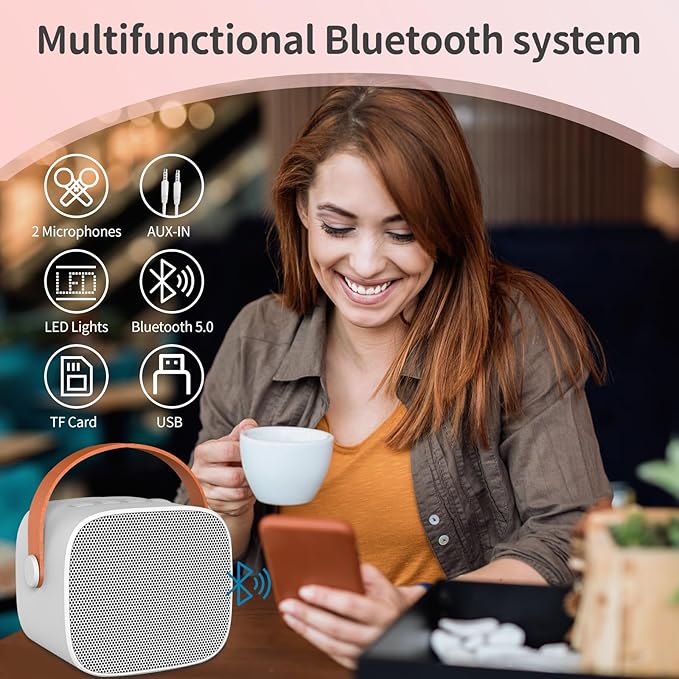 Karaoke Machine Kids, maxant Portable Karaoke pink Machine with Wireless Microphone - OneBag