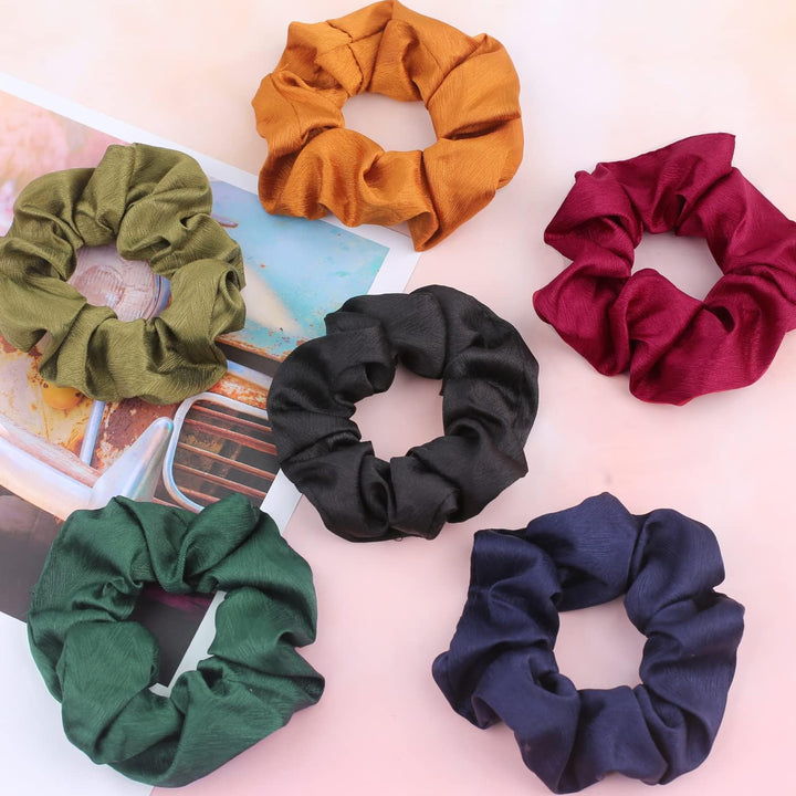 Silk Satin Hair Scrunchies, Silk Colourful Bobbles Elastic Hair Bands, Hair Tie (Pack of 12) - OneBag