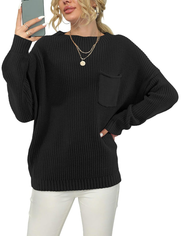 Women Long Sleeve Jumper, Lightweight Black Pullover Sweater