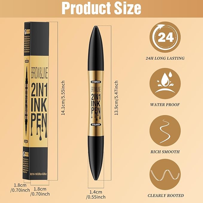 Incisite Eyebrow Pen, Dual-Ended Brow Pencil, 2-in-1 Liquid Eyeliner and Eyebrow Pen, Waterproof Long Lasting Brow Pen for Effortless Natural Brows(Black + Eyeliner Black) - OneBag