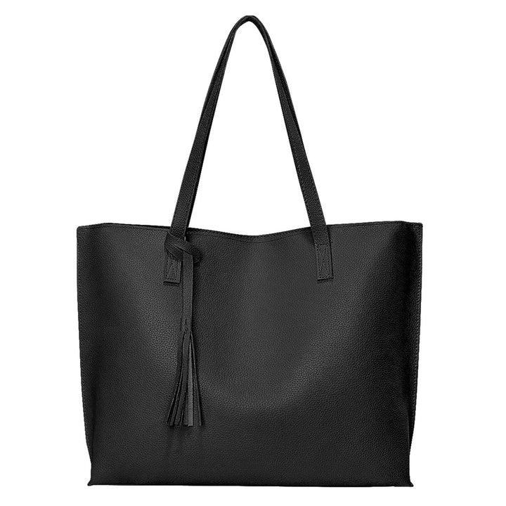 Leather Tote Bag, Women handbag with big capacity, PU leather tote black. - OneBag