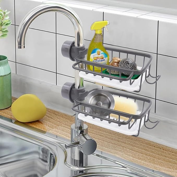 Gzsekken 2 Pcs Silver Sponge Holder for Kitchen Sink, Aluminium Hanging Sink Caddy Organizer Rack sponge drainer for bathroom - OneBag