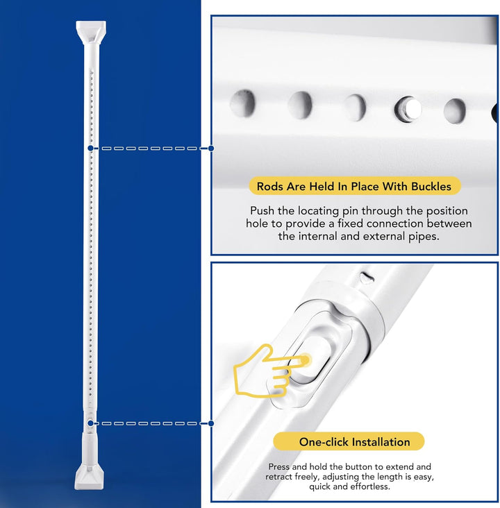 Extendable White Curtain Poles(100-350cm), No Drilling Extra Long Tension Rod for Eyelet Curtains - OneBag