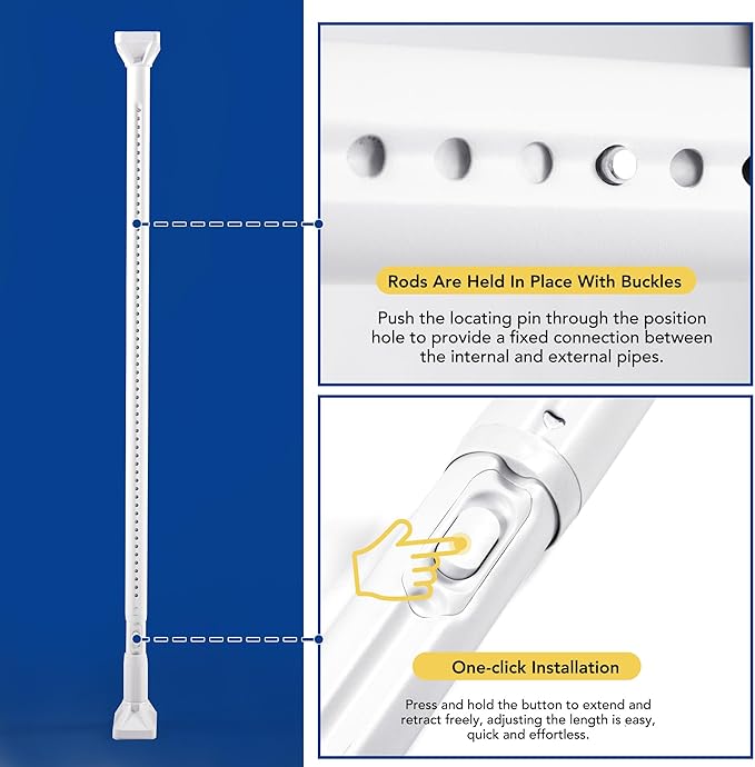 Deconovo White 100-260cm Telescopic Curtain Poles, Shower Curtain Rail, No Drilling Metal Extendable Shower Curtain Poles, Tension Rods Idael for Kitchen, Bathrooms, Closets - OneBag
