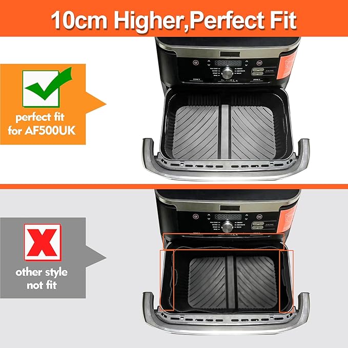 2 Pcs 2 in 1 Large Black Hmfmdy Air Fryer Silicone Liners, Air Fryer Accessories for Ninja Foodi Flexdrawer 10.4L AF500UK, Replacement for Disposable Parchment Paper Liner - OneBag