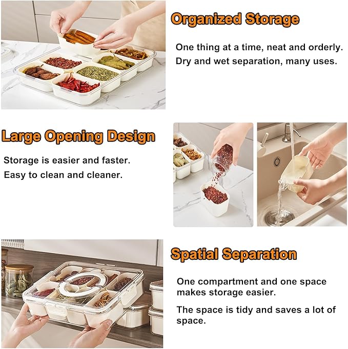 DOVMEWO Divided Clear Snack Box, Serving Tray with Lid & Handle, Snackle Box Charcuterie Board Container Storage Organizer - OneBag