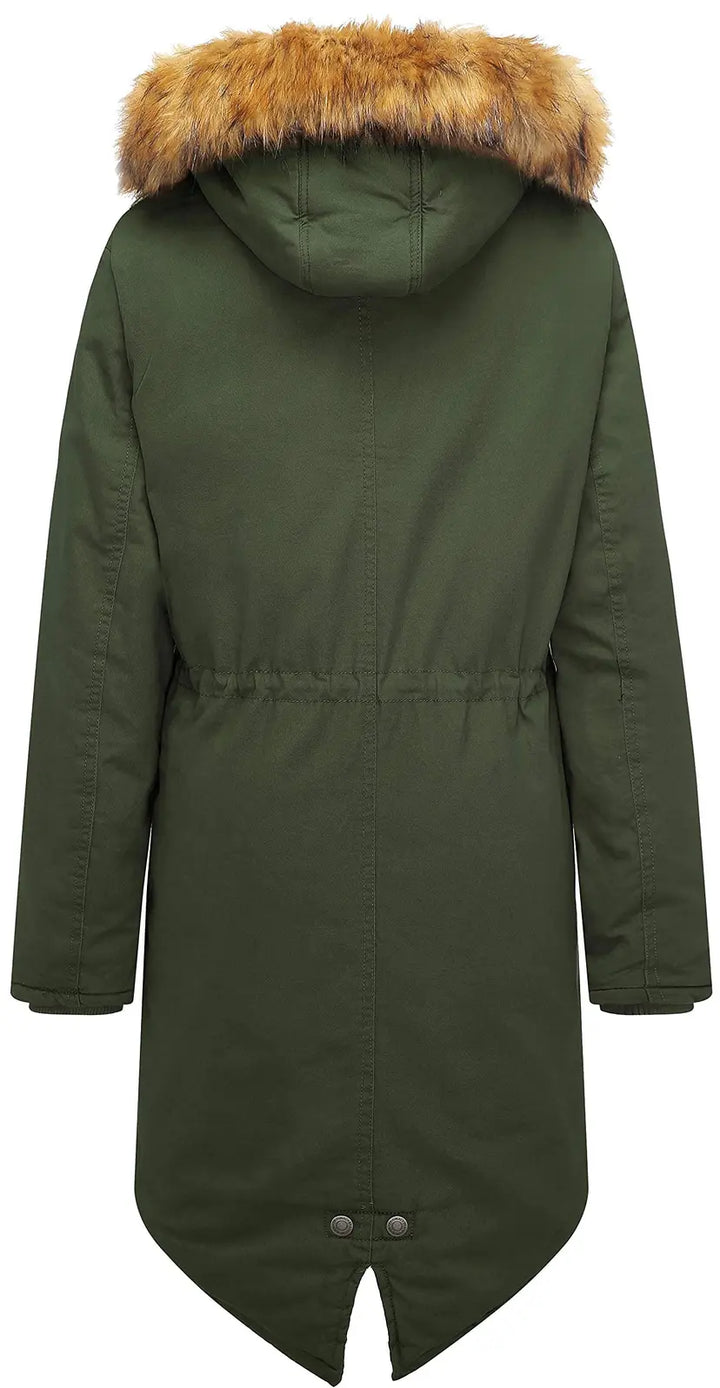 Women's Armey Green Medium Winter Long Hooded Thickened Sherpa Fleece - OneBag