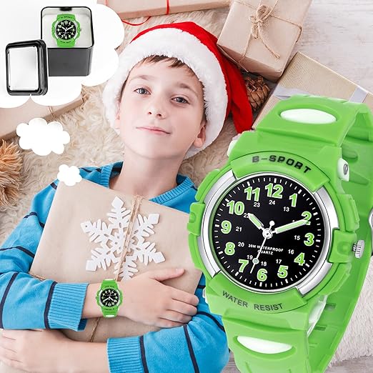 Kids Watches, Child Quartz Wristwatch for Boys Girls Kids, Waterproof Time Teach Watches (Green) - OneBag