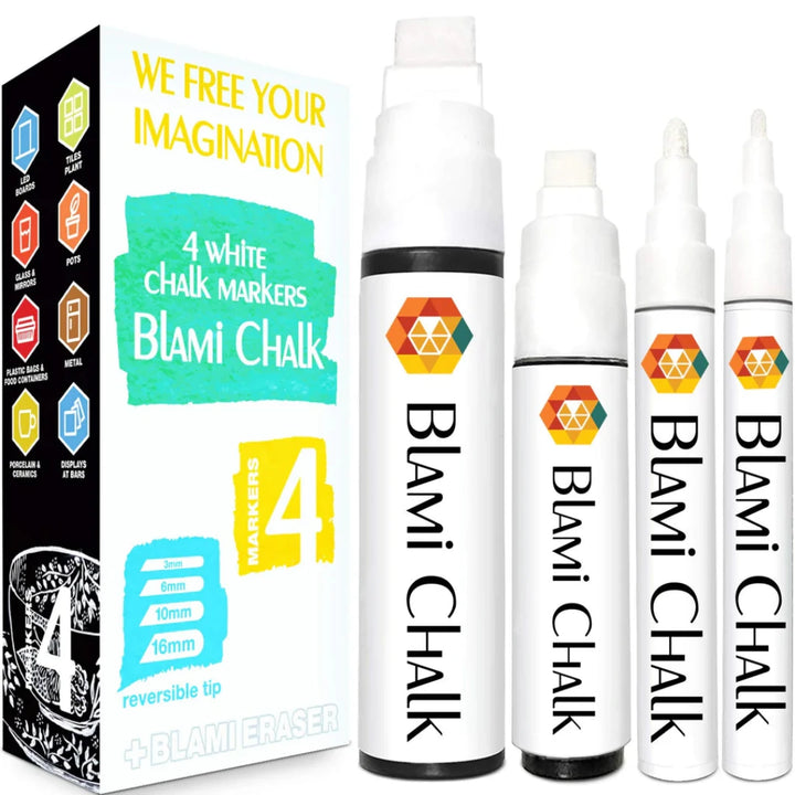 4 Pcs Liquid Chalk Pens, Non-Toxic Water-based Erasable for Glass Plastic Metal Chalkboards - OneBag