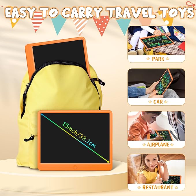 GIGART Orange LCD Writing Tablet, 15 Inch Colorful Drawing Tablet for Kids, Doodle Board Drawing Pad, Erasable Reusable Educational Travel Kids Toys - OneBag