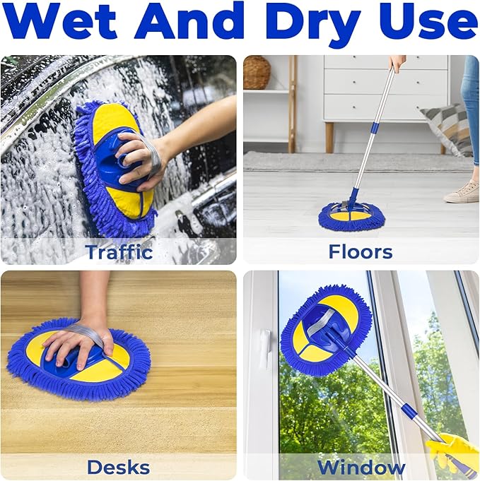 2 Pcs Blue Bemece Chenille Mop Heads for Car Wash Brush, Microfibre Mittens for Cleaning Truck Caravan Van - OneBag