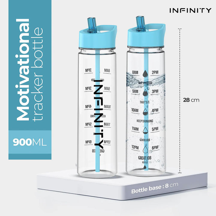 900ml BPA Free Water Bottle with Straw and Motivational Time Markings, for Sports - OneBag