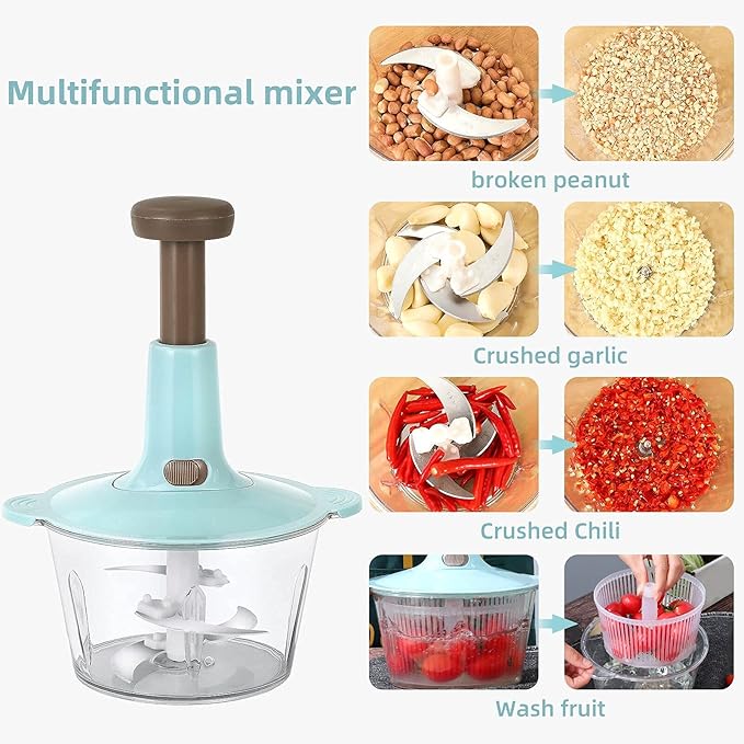 Food Chopper Processor 2L Powerful Manual Hand Pushing  Stainless Steel Food Chopper Processor - OneBag