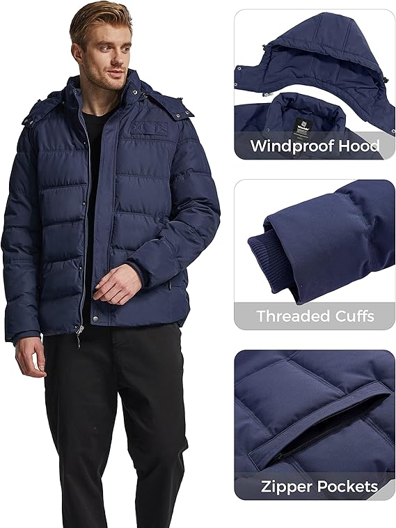 Men's Winter Warm Jacket Lightweight Outdoor Jacket Thicken Cotton Coat Hooded Puffer - OneBag