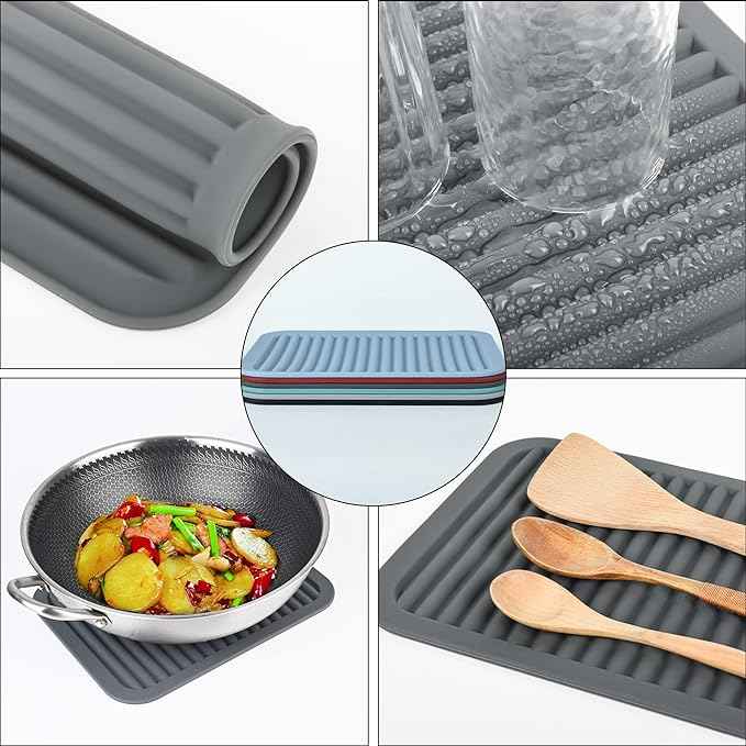 2 Pcs Grey Silicone Heat Resistant Trivets for Hot Pans and Pots