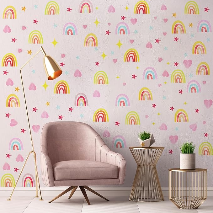 6 Pcs Rainbow Wall Decor Stickers, Rainbow Heart Stars Colour, Rainbows Wall Decals for Girls Kids Bedroom, Nursery Wall Décor - OneBag