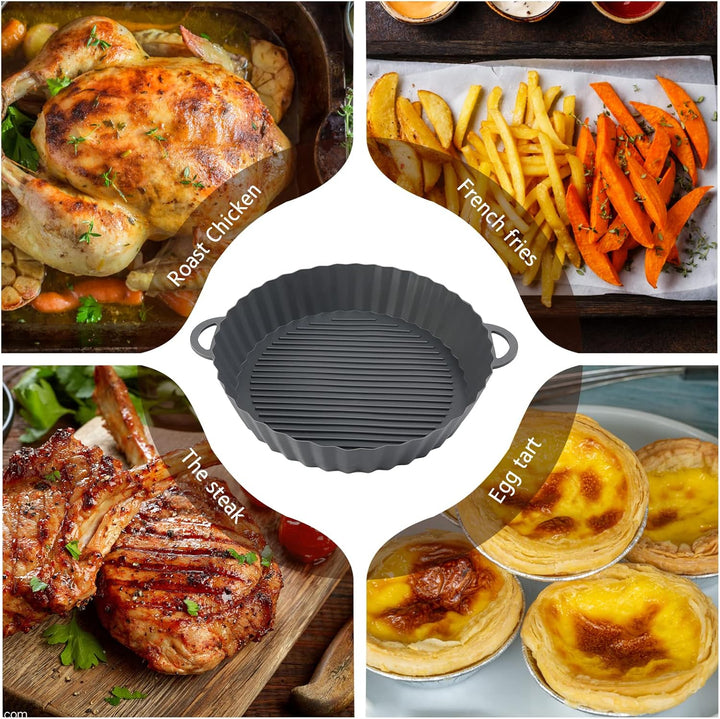 2 Pcs Air Fryer Silicone Liner, Heat-Resistant Round Airfryer Basket Tray for Oven Microwave - OneBag