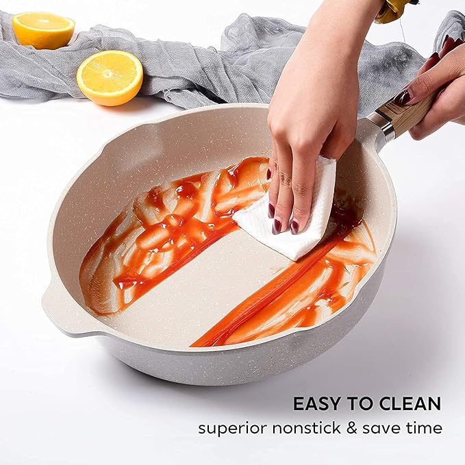 10 Pcs Nonstick Cookware Ceramic Pan with Soft Touch Handle Die Cast Kitchenware - OneBag