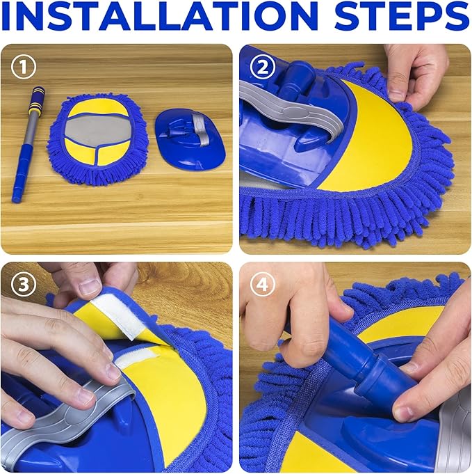 2 Pcs Blue Bemece Chenille Mop Heads for Car Wash Brush, Microfibre Mittens for Cleaning Truck Caravan Van - OneBag