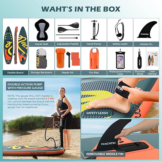 10'6" Inflatable Stand Up Paddle Board with Kayak Conversion Kit, Complete SUP Set Paddle Boards for Adults, with Single/Double Paddle, Kayak Seat, Backpack and More Accessories - OneBag