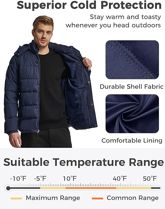 Men's Winter Warm Jacket Lightweight Outdoor Jacket Thicken Cotton Coat Hooded Puffer - OneBag