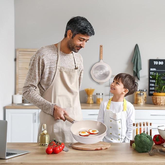 10 Pcs Nonstick Cookware Ceramic Pan with Soft Touch Handle Die Cast Kitchenware - OneBag