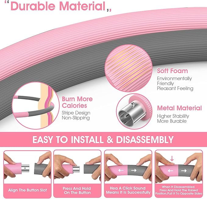 Tig Fox Hula Hoop, 8-Piece Removable Hula Hoop with Improved Stainless Steel Core, 1.2 kg - OneBag