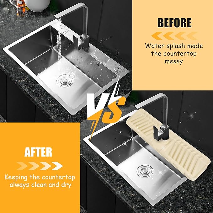 Silicone Sink Faucet Mat, Kitchen Sink Splash Guard, Draining Mat Around Tap, Drip Catcher Tray Mat for Kitchen Sink Splash Protector - OneBag