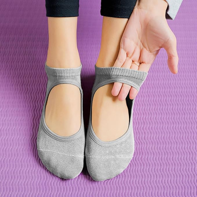 2 Pairs Black & Grey Panfurco Pilates Grip Socks Non Slip for Women, Breathable and Non-Slip Gym Yoga Socks Ladies- M - OneBag